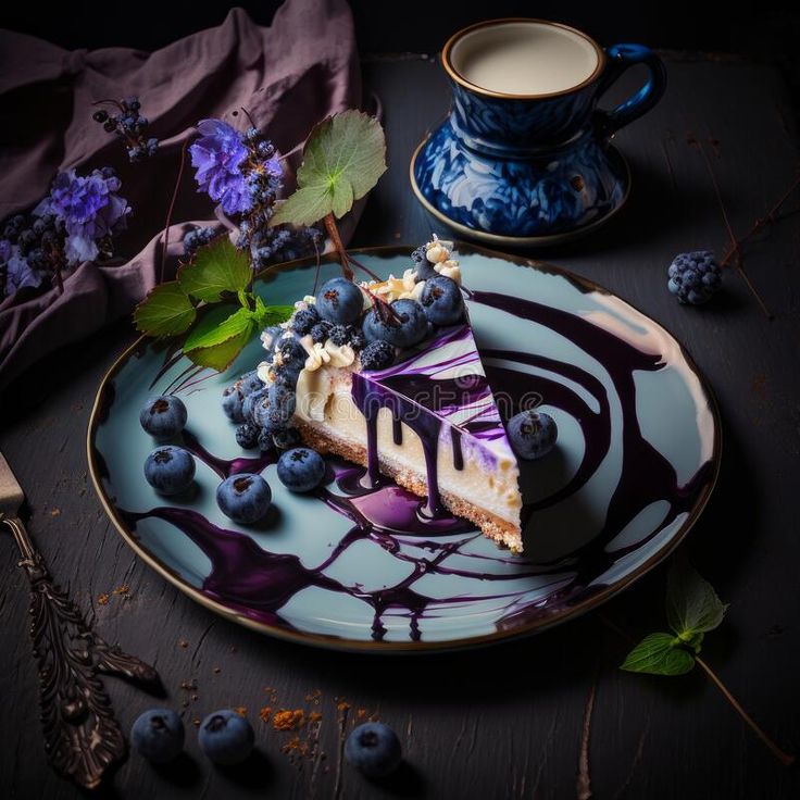 A piece of cheesecake on dark background with blueberries stock photo Cake Piece, Dessert Cake, Dark Background, Blueberries, Dark Backgrounds, Chocolate Brown, Vector Logo, Stock Illustration, Cheesecake