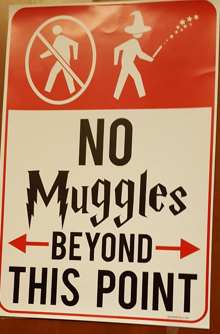 a red and white sign that says no muggles beyond this point on the door