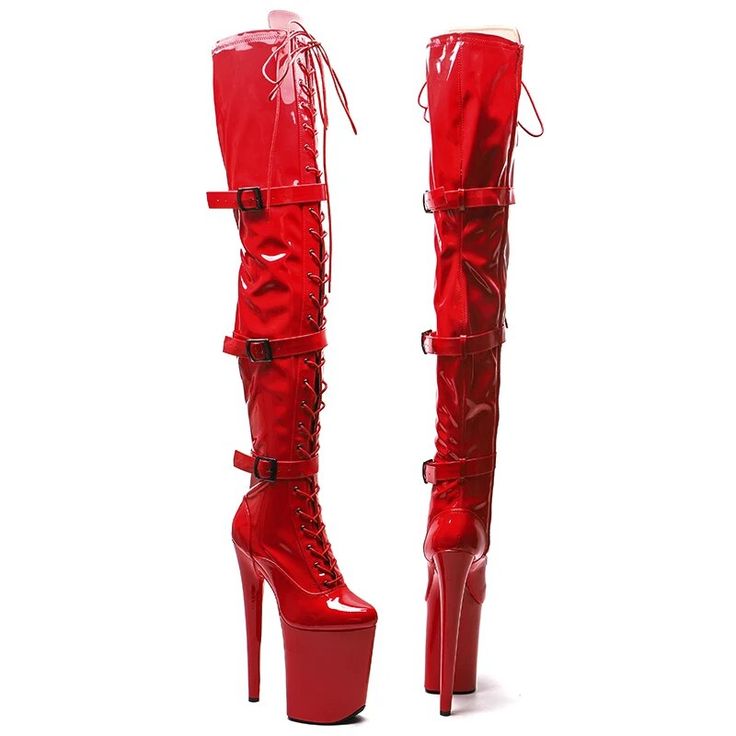 TAAFO 23CM/9inches Shiny PU Patent Upper Boots High Heels Platform Pole Dance Shoes Red color-35 Red Platform Boots With Red Sole For Party, Red Platform Boots For Party, Red Fitted High-top Boots, Red High Heel Platform Boots For Party, Red Party Platform Boots, Red High-top Platform Boots For Party, Red High Heel Boots For Club, Red High Heels For Club, Fitted Red High Heel Platform Boots