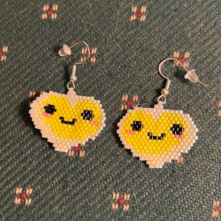 Yellow Heart Emoji Earrings Everyday Yellow Beaded Jewelry, Fun Heart Beads Jewelry As Gift, Yellow Heart Beads Jewelry For Gift, Yellow Dangle Earrings With Ear Wire, Yellow Beaded Teardrop Earrings, Yellow Beaded Teardrop Jewelry, Yellow Teardrop Beaded Jewelry, Cute Heart Beads Drop Earrings, Cute Heart Beaded Drop Earrings