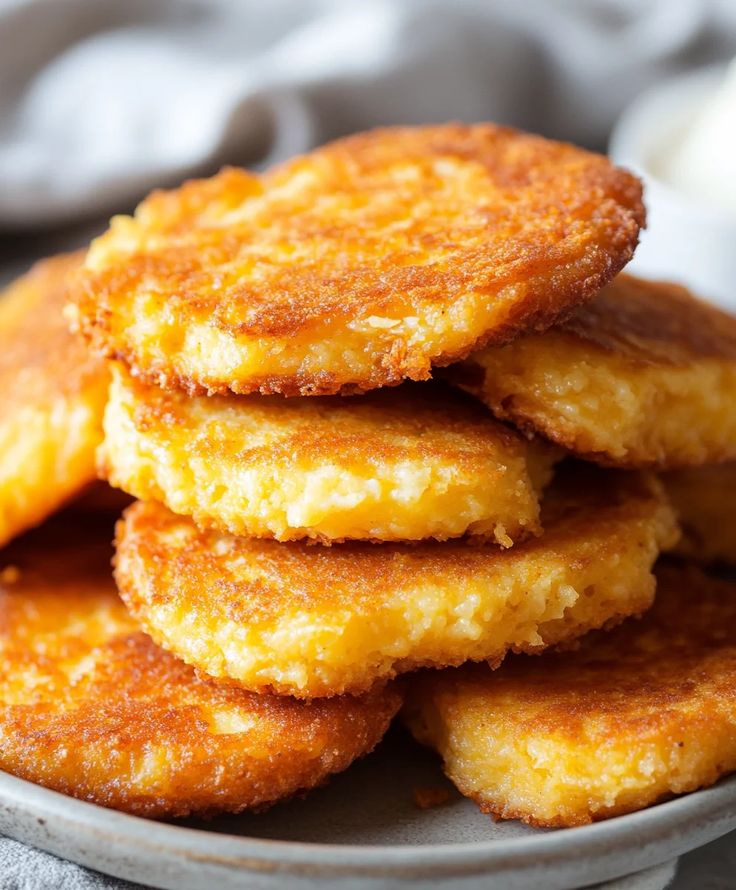 some fried food is stacked on top of each other