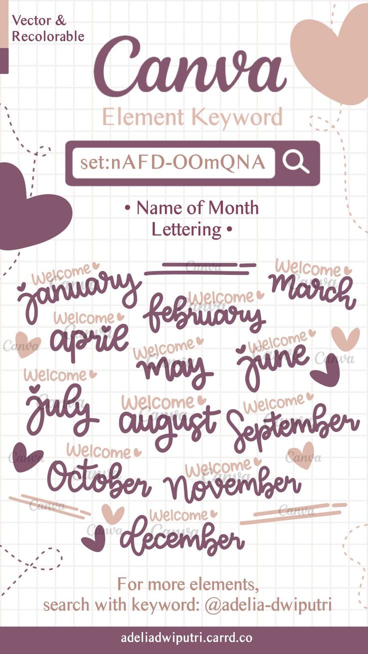 Name of Month Lettering | Canva Pro Element # Month Lettering, F Font Letter, Monthly Planner Journal, Name Of Months, Font Canva Lettering, Keyword Elements Canva, Desain Buklet, Canva Tips, Graphic Design Tutorials Learning