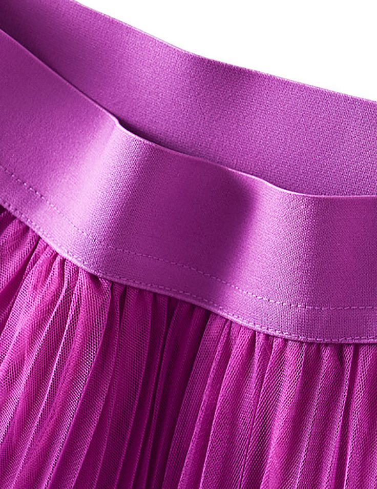 Purple Swing Pleated Mid-length Gauze Skirt Spring Non-stretch Purple Skirt, Non-stretch Purple Skirt For Spring, Purple Non-stretch Skirt For Spring, Stretch Knee-length Spring Skirt, Stretch Knee-length Skirt For Spring, Summer Pleated Flowy Pencil Skirt, Spring Stretch Tulle Maxi Skirt, Summer Party Pleated Skirt With Elastic Waistband, Spring Party Skirt With Elastic Waistband