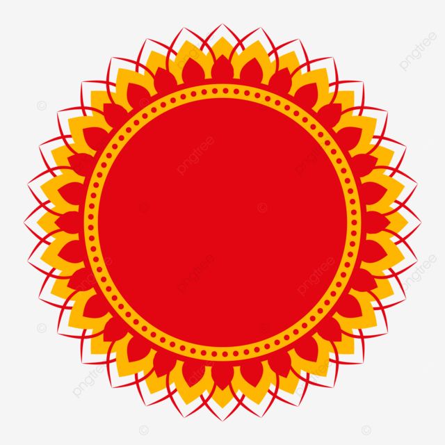 a red and yellow sunflower with an ornate border around it on a white background