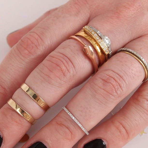 Catbird stacks!!!! Jewelry Tomboy, Random Nails, Catbird Jewelry, Gem Gossip, Hand Candy, Stacked Rings, Delicate Gold Jewelry, Rings Accessories, Anna Karenina