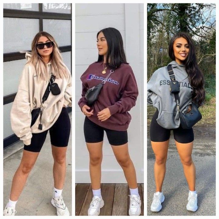 Sweater Biker Shorts Outfit, Oversized Sweatshirt Biker Shorts, Big Hoodie And Shorts Outfit, Sweater And Biker Shorts Outfit, Hoodie And Biker Shorts Outfit, Biker Shorts Outfit Winter, Long Biker Shorts Outfit, Fall Biker Shorts Outfit, Short Boots Outfit Winter