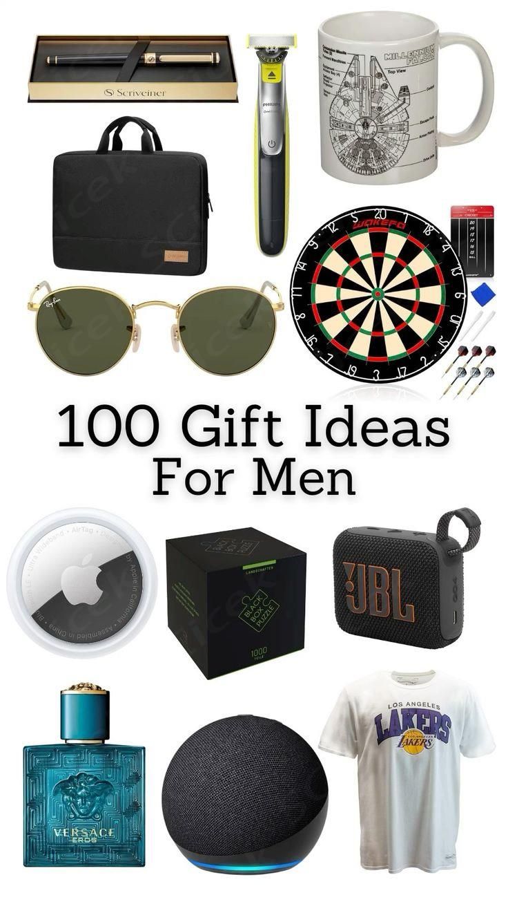 gifts for men with the words, 100 gift ideas for men