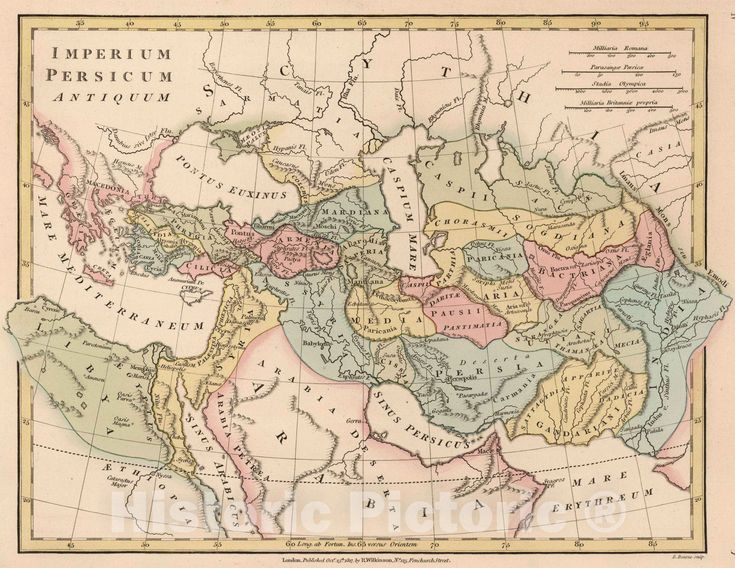 an old map of the middle east and eastern asia, with countries in different colors