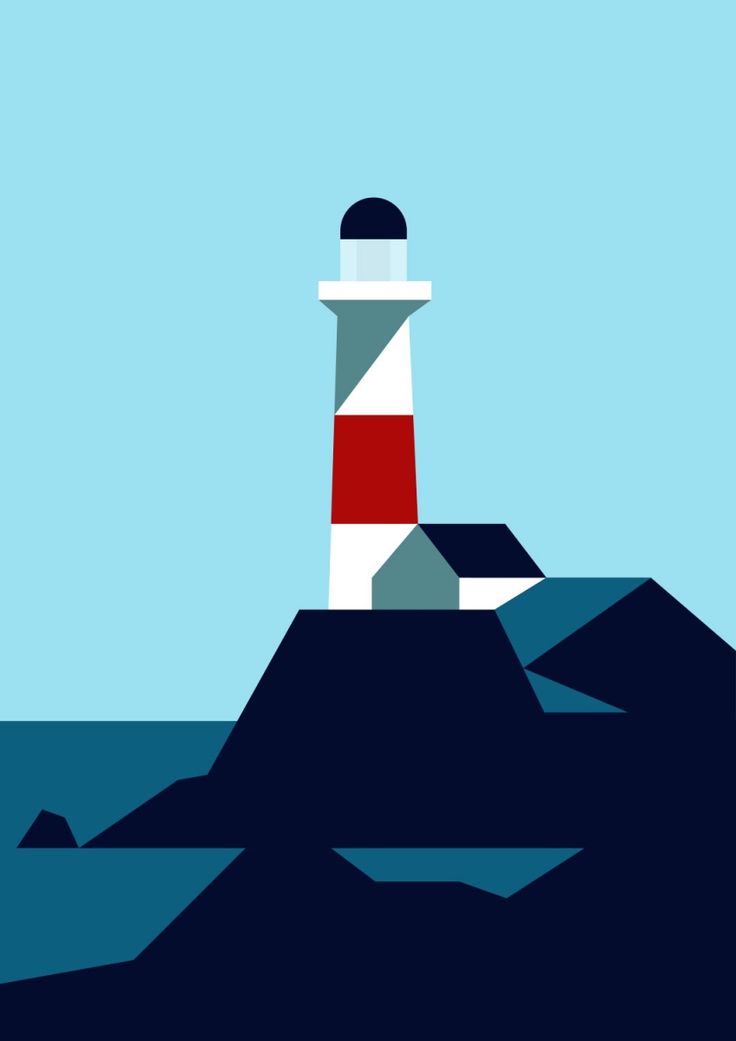 a red and white lighthouse sitting on top of a small island in the middle of the ocean