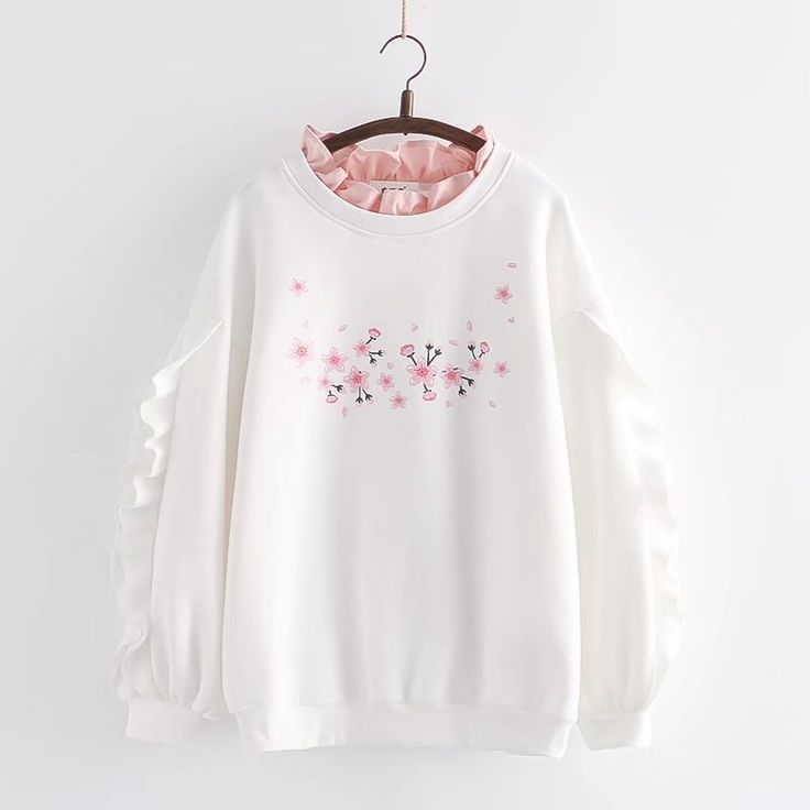 Pretty Sakura Flowers Hoodie PN4645 ●Size: Length 63 cm,bust 114 cm,shoulder 56 cm,sleeve 46 cm. ●Material:cotton ●About Shipping: We attach great importance to the orders of each customer and parcel delivery. 1.Processing time: 2-3 business days. 2.Shipping time: 10-15 business days to US, please allow 3-4 weeks shipping to other country.(Shipping times can be affected by variable customs clearance times or public holidays.) Floral Pullover, Blossom Print, Winter Pullover, Winter Colors, Outfit Casual, Winter Looks, White Sweatshirt, Outfits For Teens, Casual Outfit