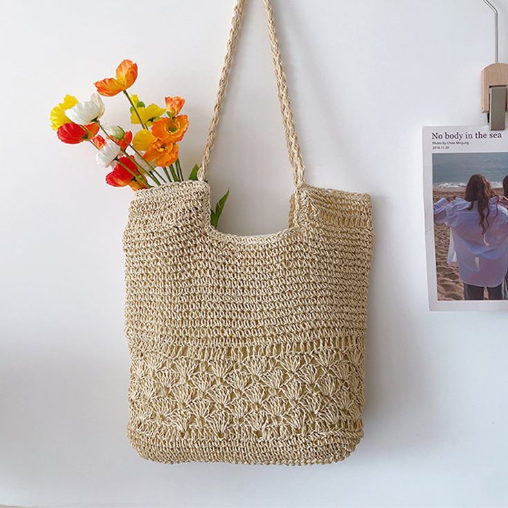 Elena Handbags Large Beach Straw Woven Tote Casual Beige Jute Beach Bag, Casual Cream Jute Bag, Lightweight Beige Crochet Shoulder Bag, Casual Beige Natural Fiber Shoulder Bag, Beach Shoulder Bag With Double Handle In Neutral Color, Summer Beige Crochet Bag With Double Handle, Beige Summer Crochet Bag With Double Handle, Neutral Straw Bag With Braided Handles For Shopping, Neutral Double Handle Shoulder Bag For Beach