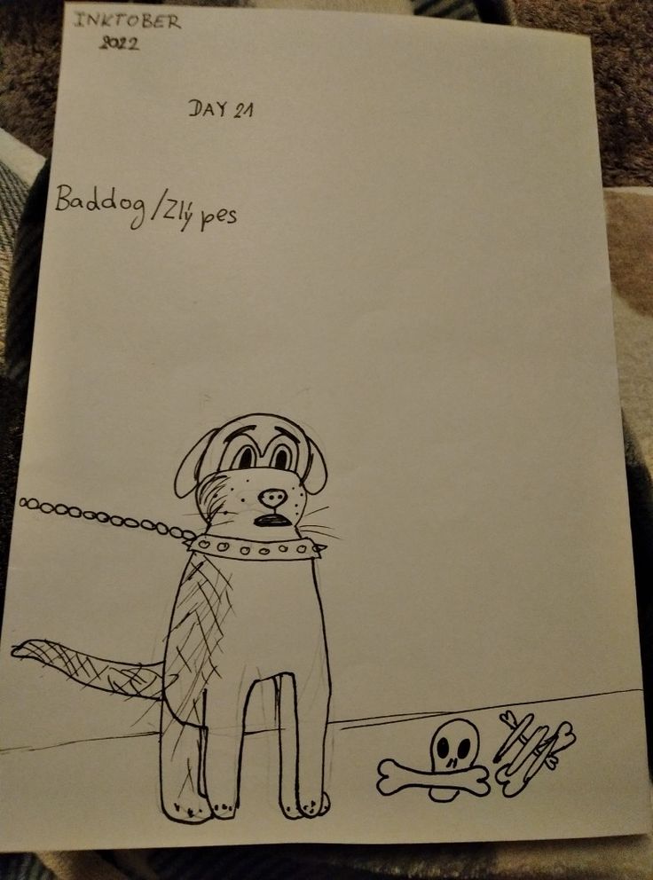 a drawing of a dog tied up to a rope