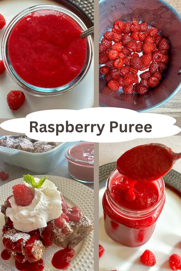 raspberry puree in jars and desserts