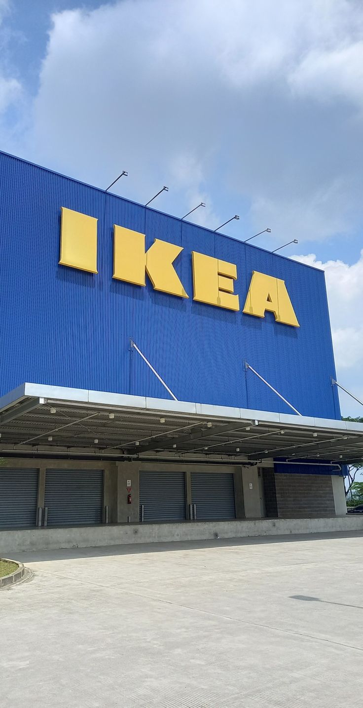 a large blue building with the words ikea on it