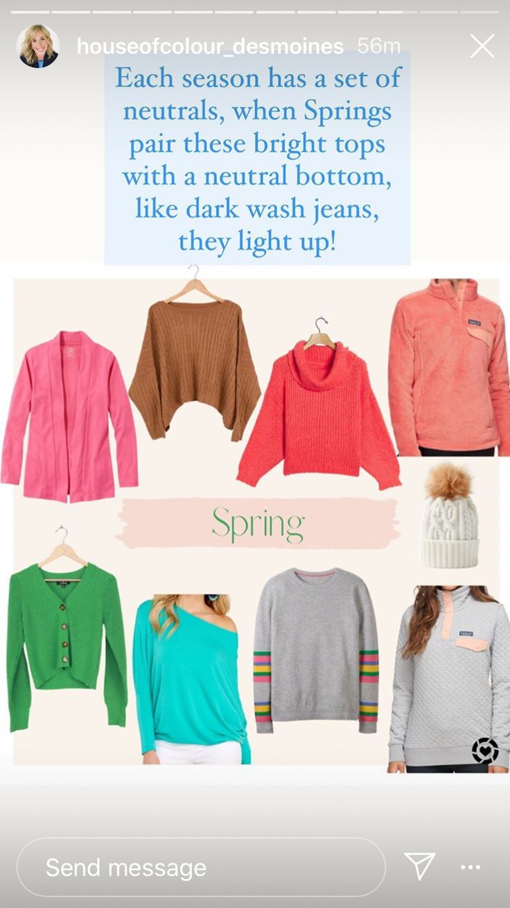 Hoc Blue Spring, True Spring Winter Outfits, Clear Spring Capsule Wardrobe, Paintbox Spring House Of Colour, Hoc Spring Color Outfits, House Of Colour Spring Outfits, House Of Color Spring Outfits, Bright Spring Color Palette Outfit, True Spring Color Palette Outfits