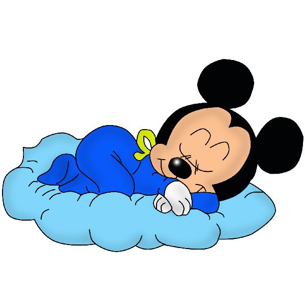 a cartoon mickey mouse laying on top of a cloud with his head resting on it's back