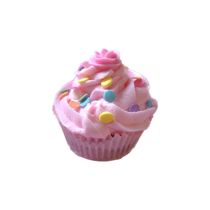 a cupcake with pink frosting and sprinkles is shown on a white background