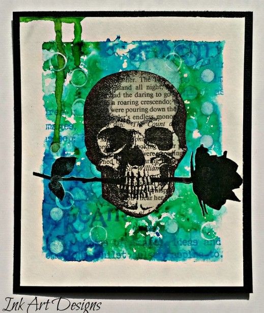 a painting with a skull and a rose on it