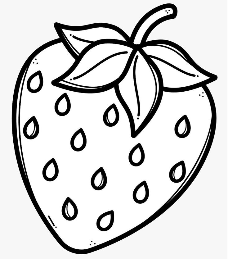 a black and white drawing of a strawberry