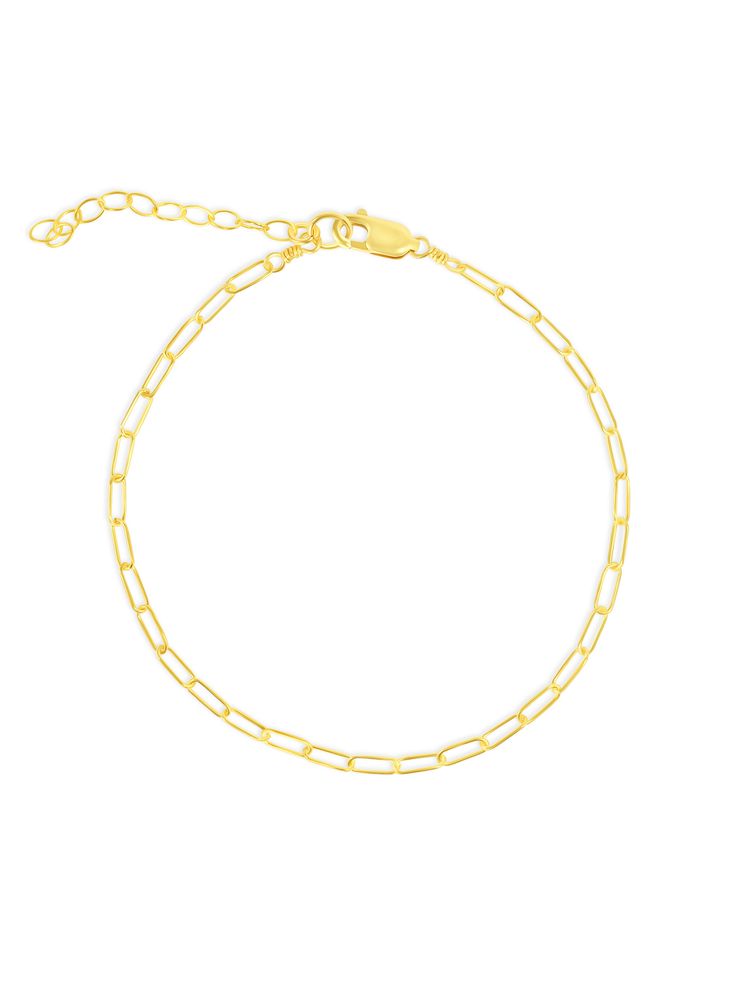 This dainty paper clip bracelet is so cute, you'll never want to take it off! Add it to your stack and you're sure to get some compliments. Details 14k gold fill 6" with 1" extension chain Chic Paperclip Bracelet With Adjustable Oval Link, Chic Paperclip Chain Link Bracelet With Adjustable Chain, Trendy Paperclip Chain Bracelet, Trendy Paperclip Bracelet With Oval Links, Paperclip Bracelet With Box Chain As A Gift, Trendy Paperclip Cable Chain Bracelet, Trendy Oval Link Paperclip Chain Bracelet, Trendy Link Bracelets With Box Chain, Chic Paperclip Chain Bracelet As Gift