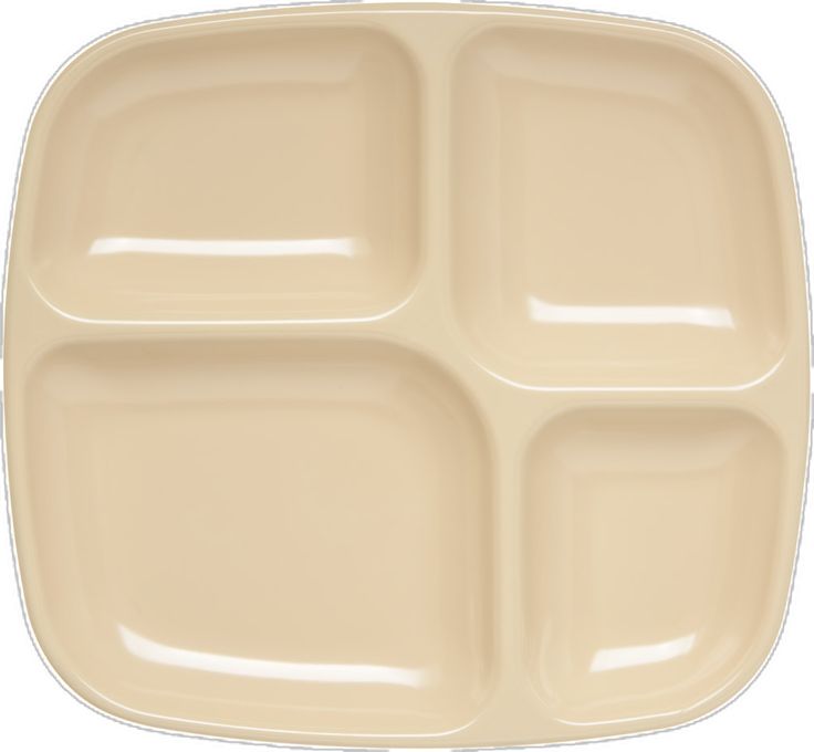 an empty beige plate with four compartments