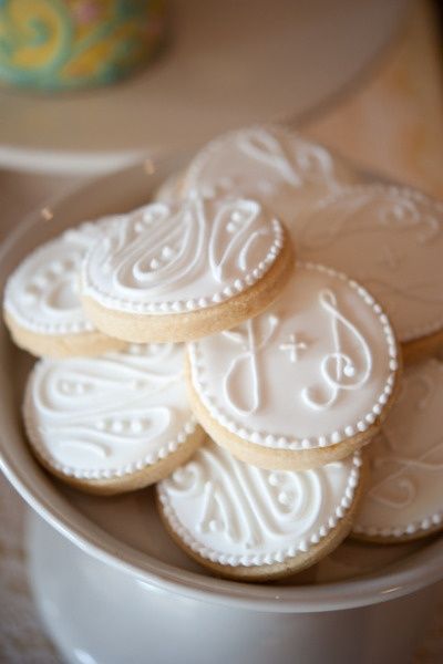 some cookies that are in a bowl on a table