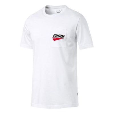 PUMA Pocket T-Shirt 'White' 844617-02 Basic White Sports T-shirt, White Sporty T-shirt With Branding, White Sporty Crew Neck T-shirt, White Cotton Sports Shirt, White Cropped T-shirt With Logo Print, White Crew Neck T-shirt For Sports, White Short Sleeve Graphic Tee, White Sporty Branded T-shirt, White Short Sleeve Sporty T-shirt