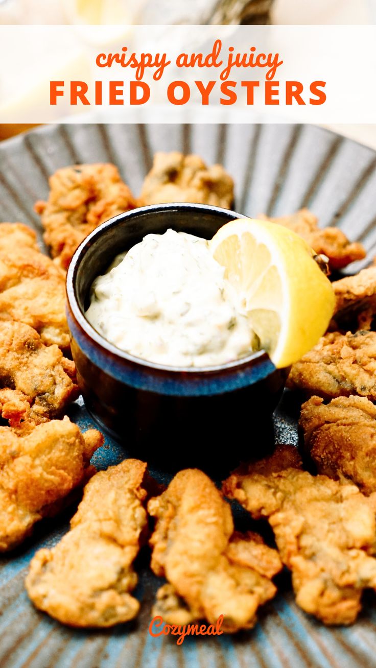 crispy and juicy fried oysters are served with sour cream, lemon wedges or mayonnaise