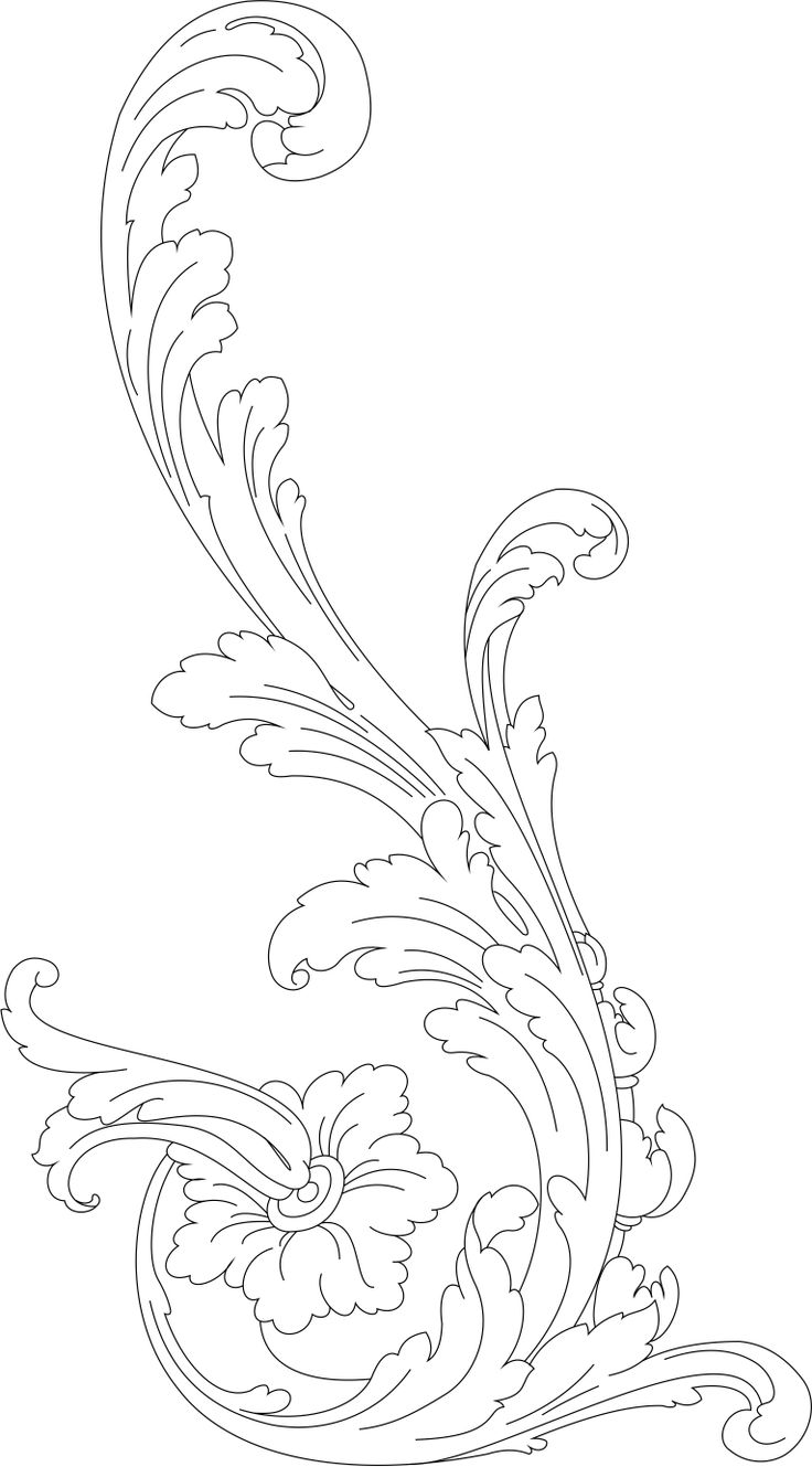 a drawing of an ornate design with swirls and waves on it's side