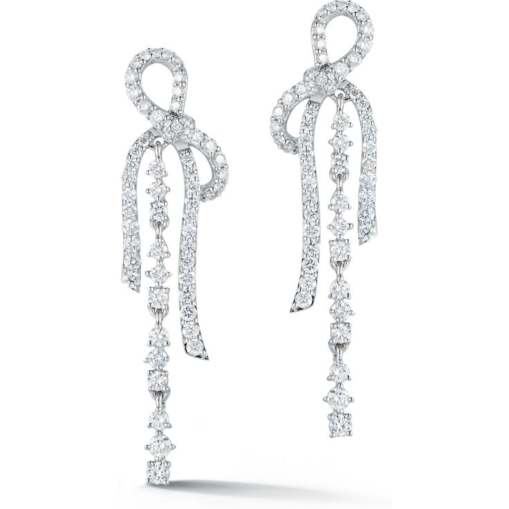 Sofer Jewelry - Diamond Bow Chandelier Drop Earrings in 14K White Gold Luxury Elegant Earrings With Dangling Charms, Luxury White Chandelier Earrings With Prong Setting, Luxury Diamond Chandelier Earrings In White Gold, Evening Diamond Chandelier Earrings With Prong Setting, Formal Diamond White Chandelier Earrings With Brilliant Cut, Luxury Platinum Dangle Diamond Earrings, Dazzling Diamond Chandelier Earrings For Formal Occasions, Diamond Chandelier Earrings With Elegant Design For Anniversary, Timeless Diamond Cut Bridal Earrings For Formal Occasion