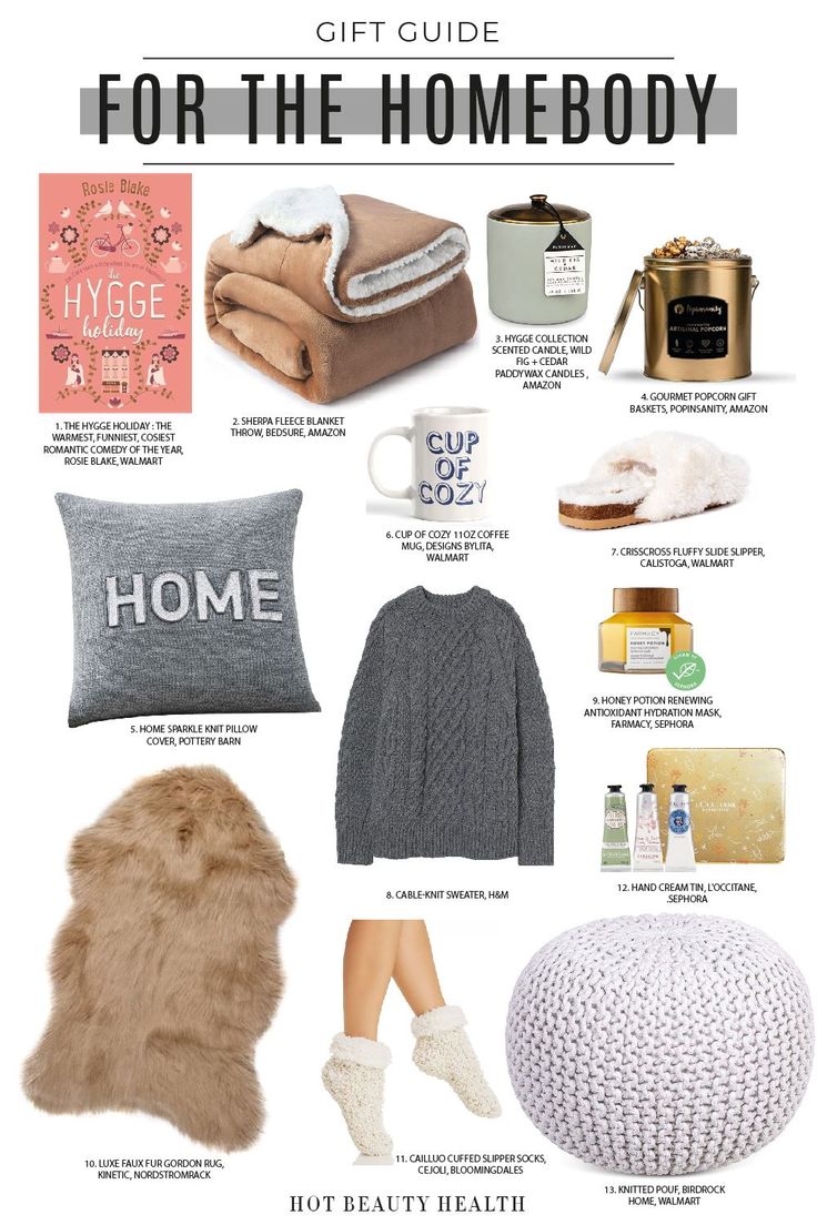 the gift guide for the homeboy is shown in this image, including sweaters and pillows