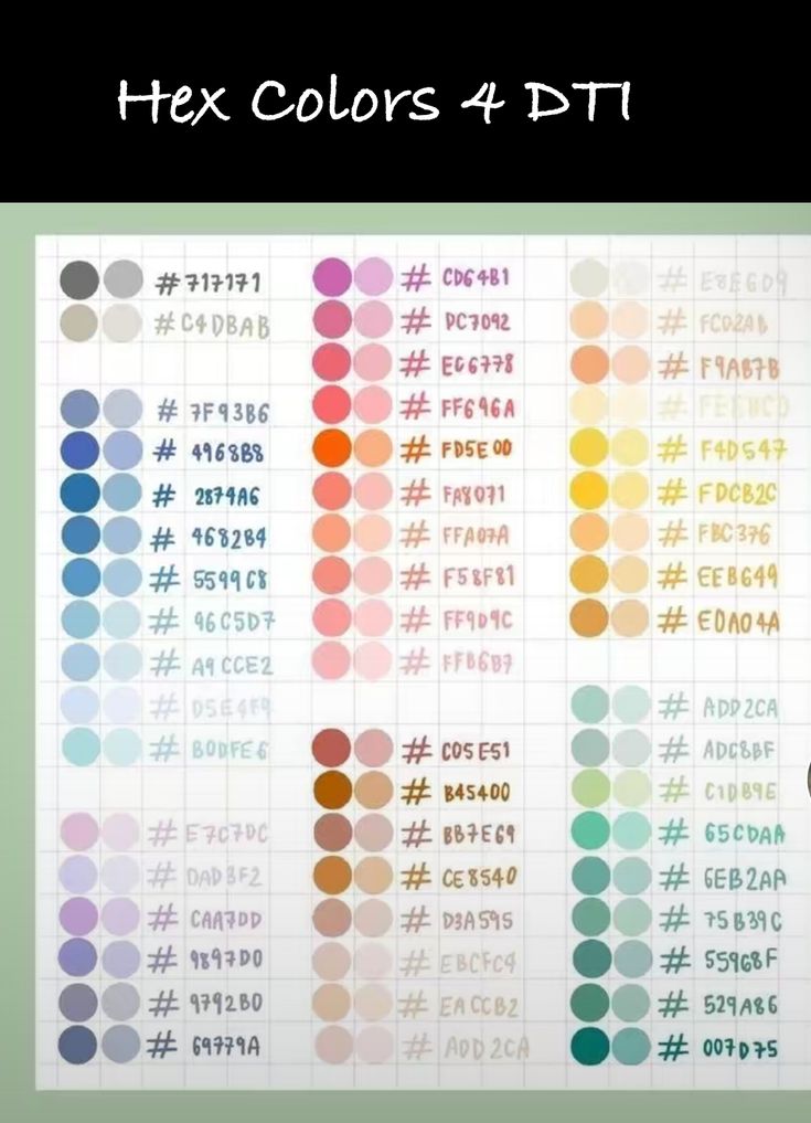 the color chart for hex colors 4 dti