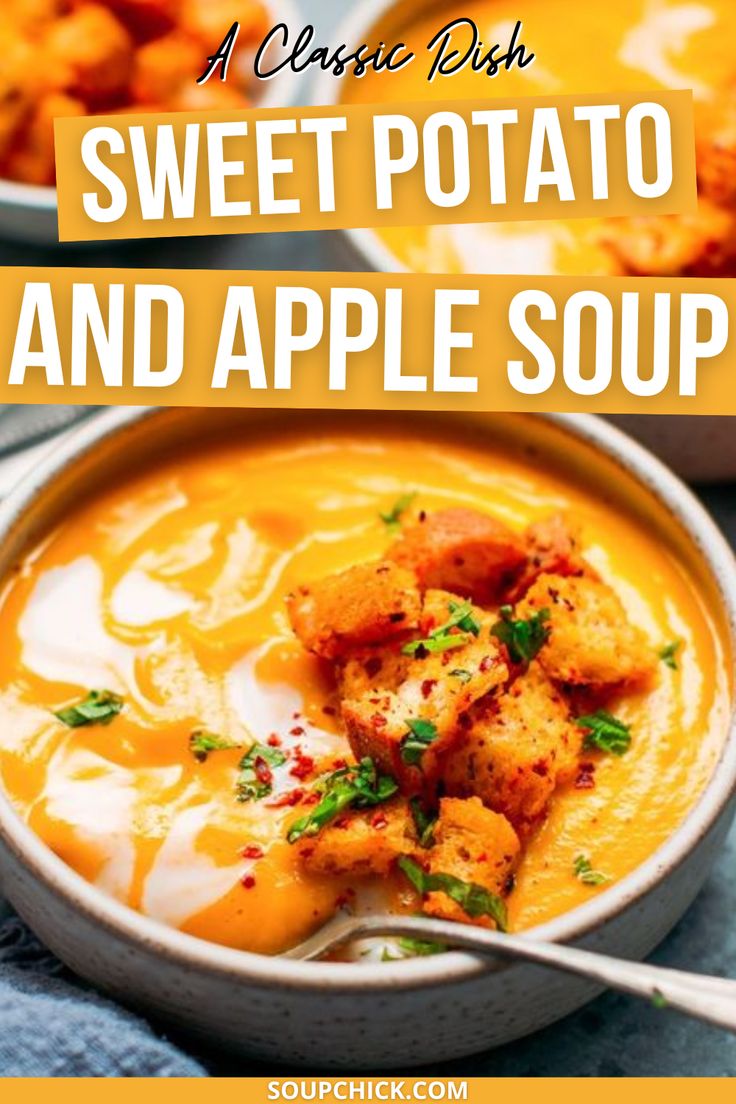 Sweet Potato And Apple Soup Sweet Potato Lemongrass Soup, Apple Potato Soup, Sweet Squash Soup, Apple Sweet Potato Soup, Beet And Apple Soup, Butternut And Sweet Potato Soup, Fall Recipes Sweet Potato, Sweet Potato And Apple Soup, Chicken Soup With Sweet Potato