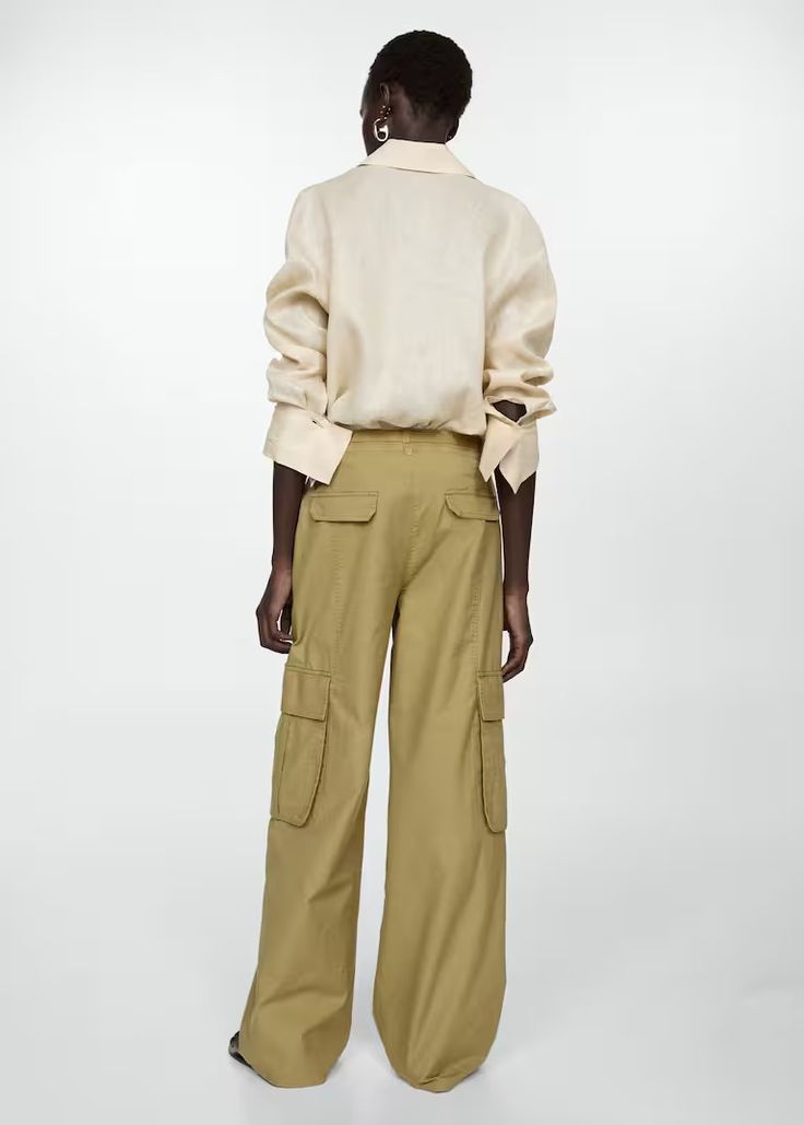 Trousers - Women | Mango USA Beige Linen Cargo Bottoms, Khaki Linen Cargo Pants With Pockets, Linen Straight Cargo Pants With Side Pockets, Casual Linen Pants With Multiple Pockets, Straight Linen Cargo Pants With Pockets, Utility Linen Cargo Pants With Cargo Pockets, Linen Utility Bottoms With Side Pockets, Utility Linen Bottoms With Side Pockets, Cargo Trousers With Flap Pockets For Workwear