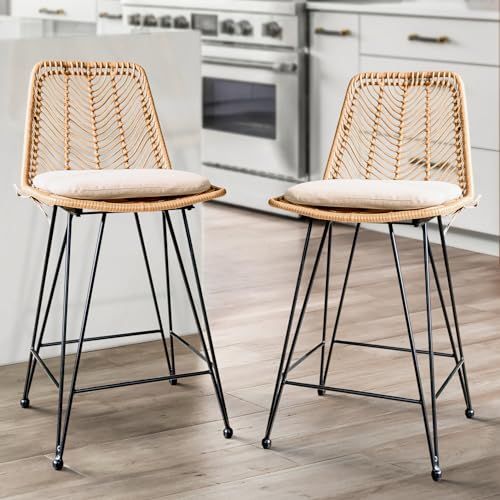 two wicker bar stools in a kitchen