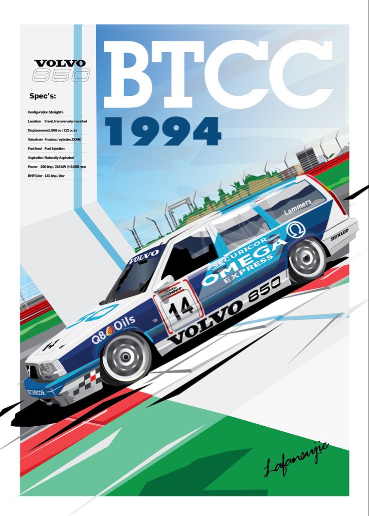 an advertisement for a racing team with the words btcc 1994 on it's side