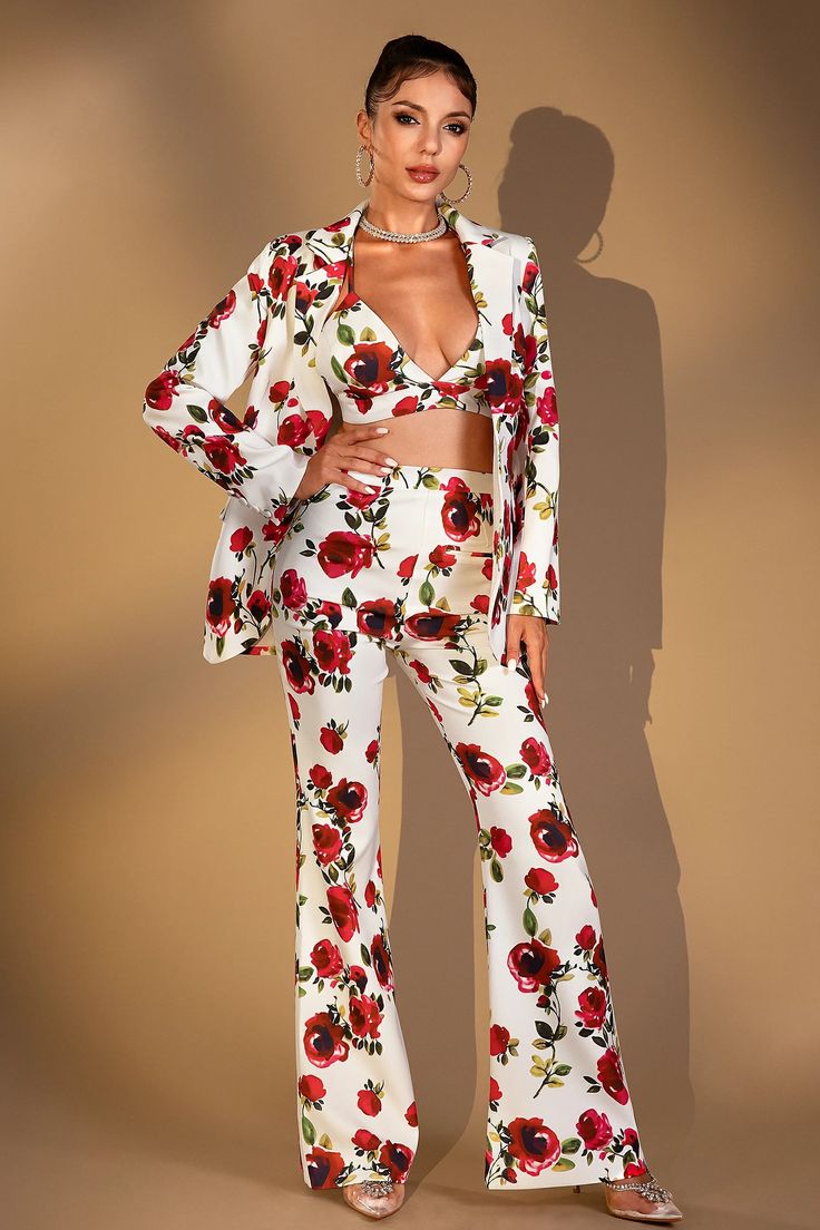 Danaja Floral Pantsuit 3 Piece Ensemble Floral Pantsuit, Old Celebrities, Fashion Nova Pants, White Gowns, S Models, Timeless Pieces, Suits For Women, 3 Piece, Fashion Nova