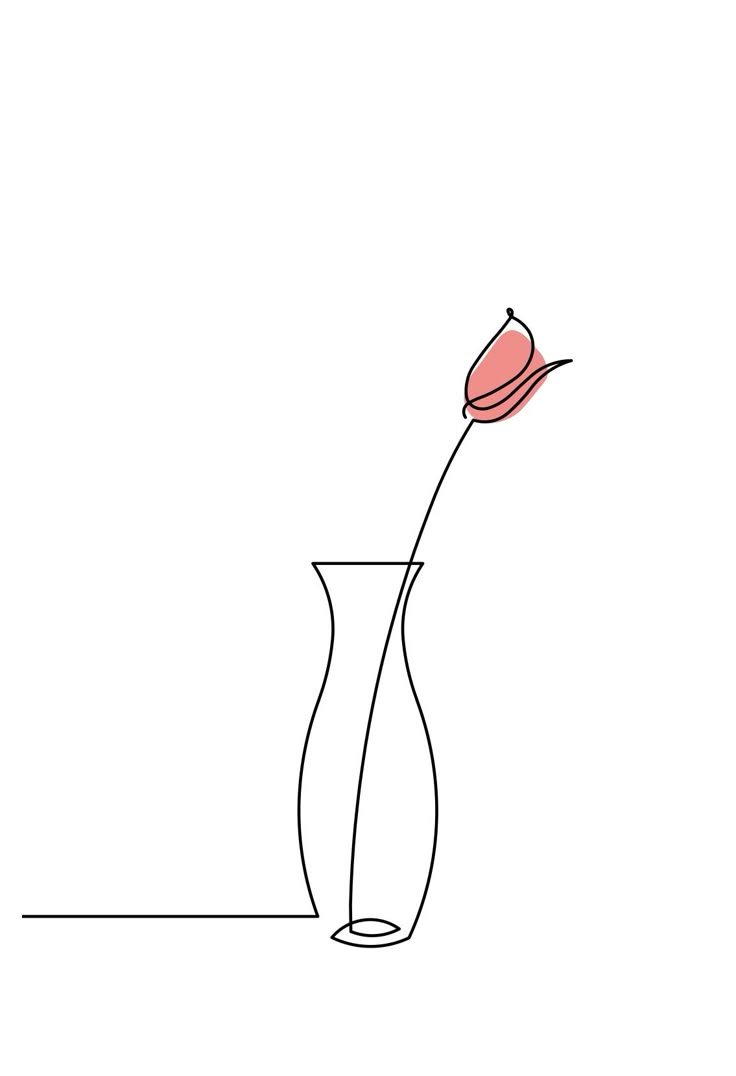 a single line drawing of a vase with a flower in it on a white background