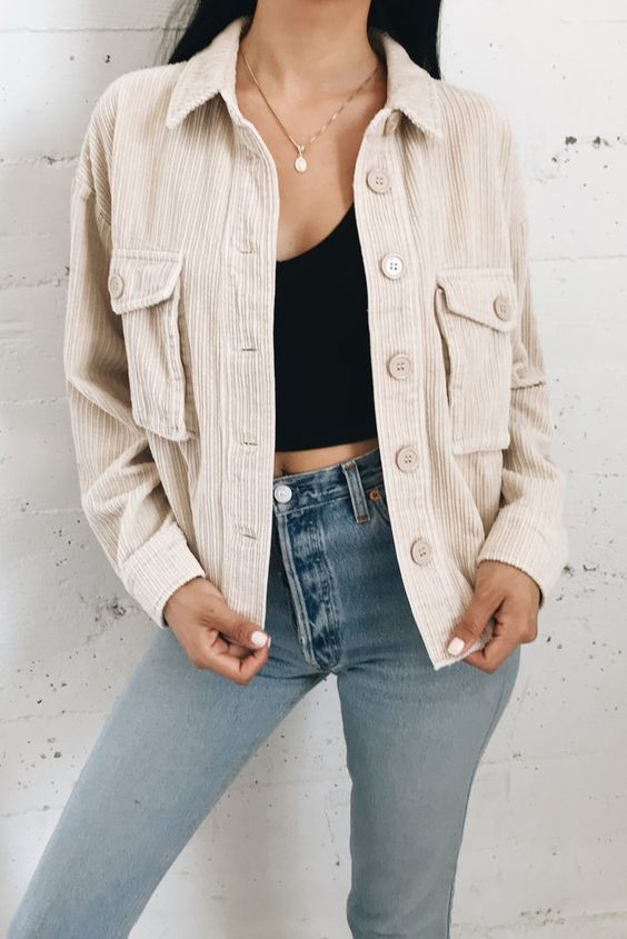 Courdoroy Jacket Outfit Women, Beige Denim Jacket Outfit, Courdoroy Jacket, Beige Denim Jacket, Denim Jacket Outfit Women, Corduroy Trucker Jacket, Jacket Outfit Women, Denim Jacket Outfit, Trendy Swimwear