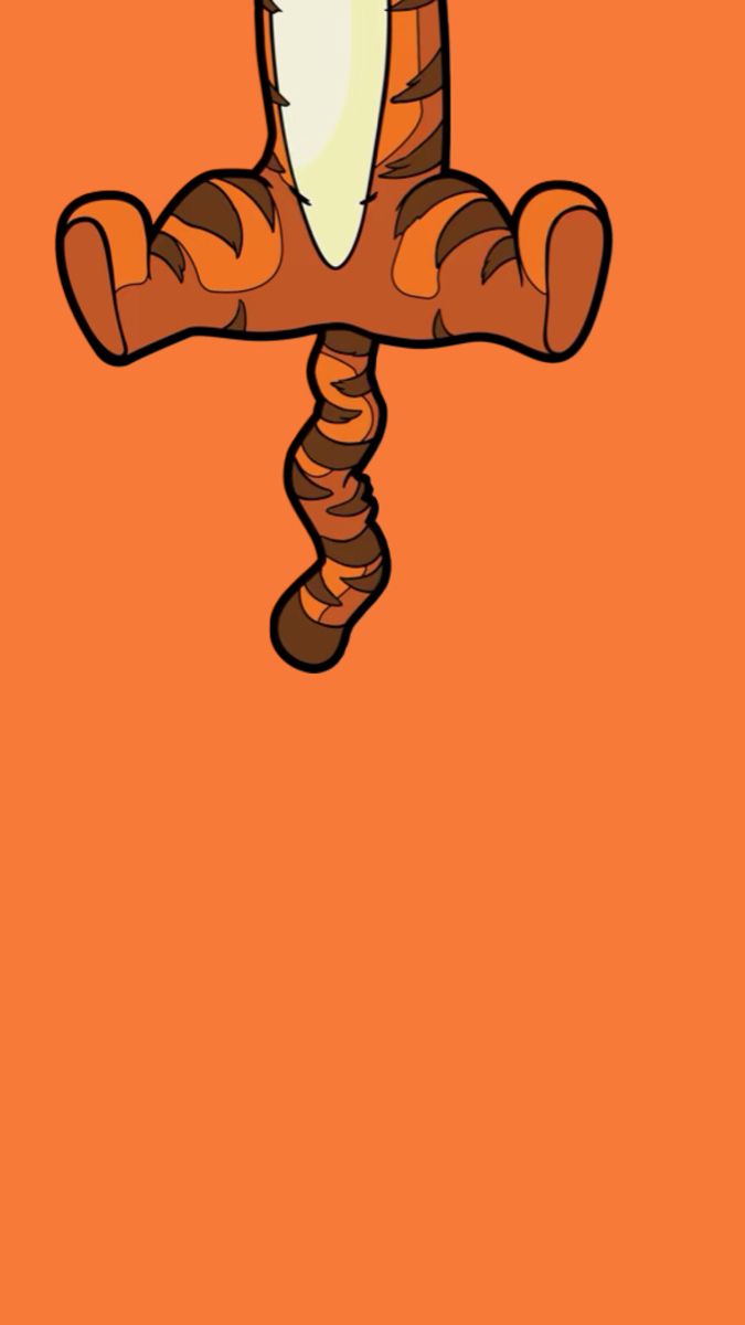 an orange background with a cartoon tiger on it's head and arms in the air