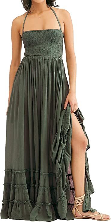 R.Vivimos Womens Summer Cotton Sexy Backless Long Dresses (Medium, Beige) at Amazon Women’s Clothing store Maxi Vestidos, Streetwear Dress, Backless Long Dress, Flowy Maxi Dress, Solid Color Dress, Backless Maxi Dresses, High Quality Dress, Beach Resort, Evening Attire