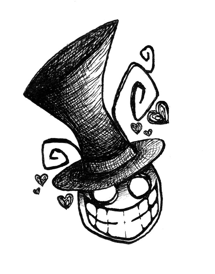 a drawing of a clown's face with hearts coming out of it