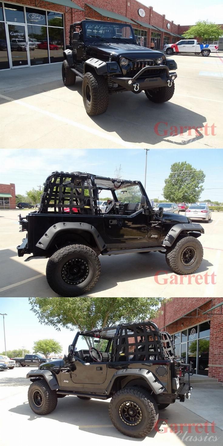 four different jeeps parked in front of a building with the same color and size