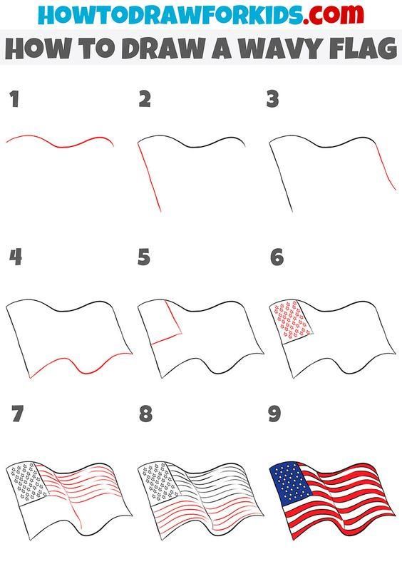 how to draw an american flag with simple lines and colors for kids in this step by step drawing lesson