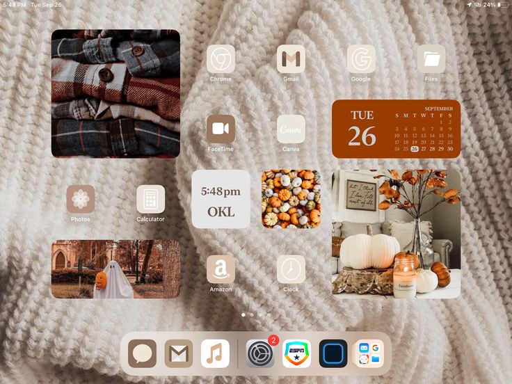 an image of the home screen with many different things on it, such as blankets and pumpkins