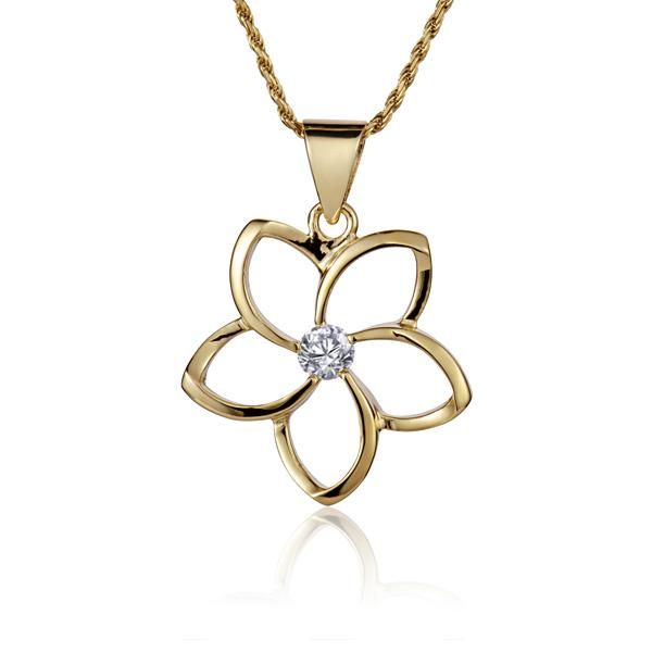 Flo. Plumeria CZ Pendant 22mm YG Luxury Gold Flower Pendant Necklace, Luxury Silver Flower Pendant Jewelry, Elegant Gold-plated Flower Pendant Necklace, Hallmarked Yellow Gold Flower Pendant Jewelry, Plumeria Necklace Jewelry, Hawaiian Jewelry, Cz Pendant, Free Gifts, Chains Necklace