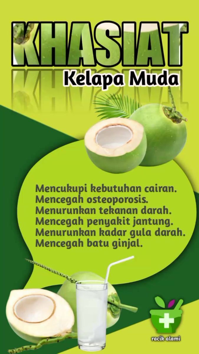 an advertisement for kelapa muda with coconuts and milk in the background