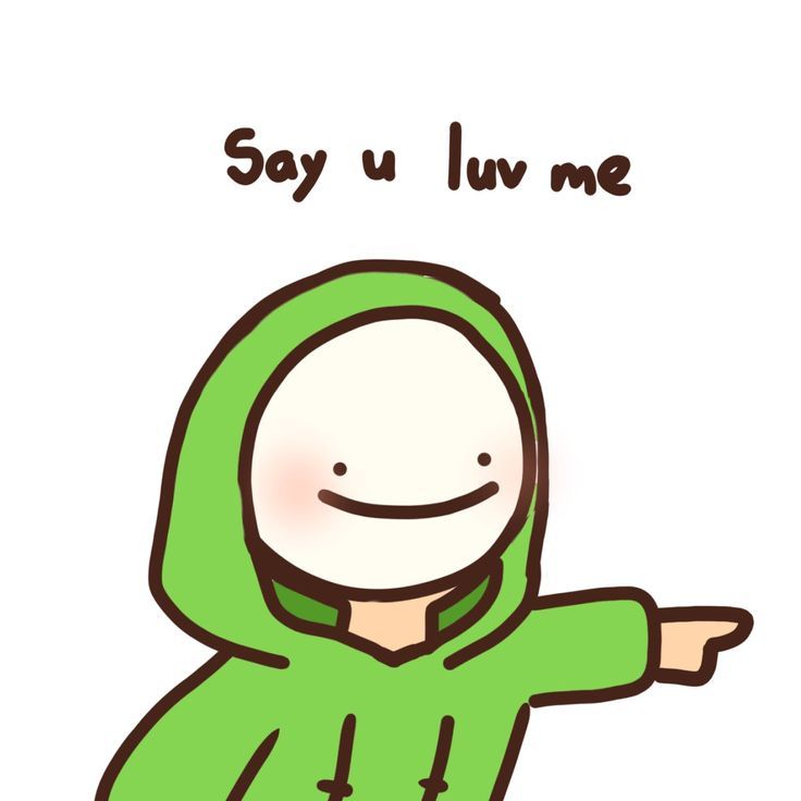 a drawing of a person wearing a green hoodie pointing to the left with text say u lu me