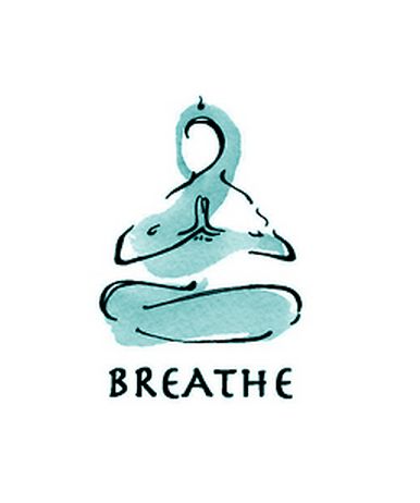 a drawing of a person doing yoga with the words breathe