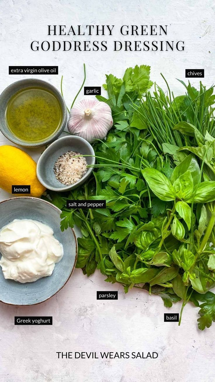 the ingredients for healthy green goddess dressing